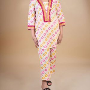 Beautiful cord set with mirror work on neck