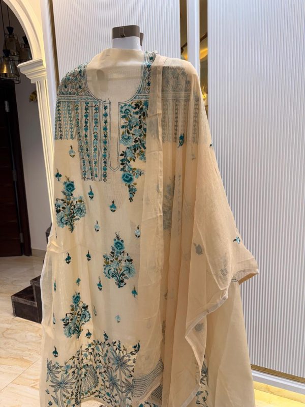 Festive unstitched Chanderi suit with all over work