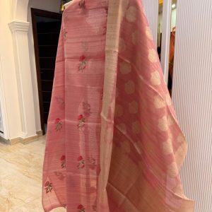 Festive unstitched tissue Chanderi suit with beautiful dupatta buti work all over